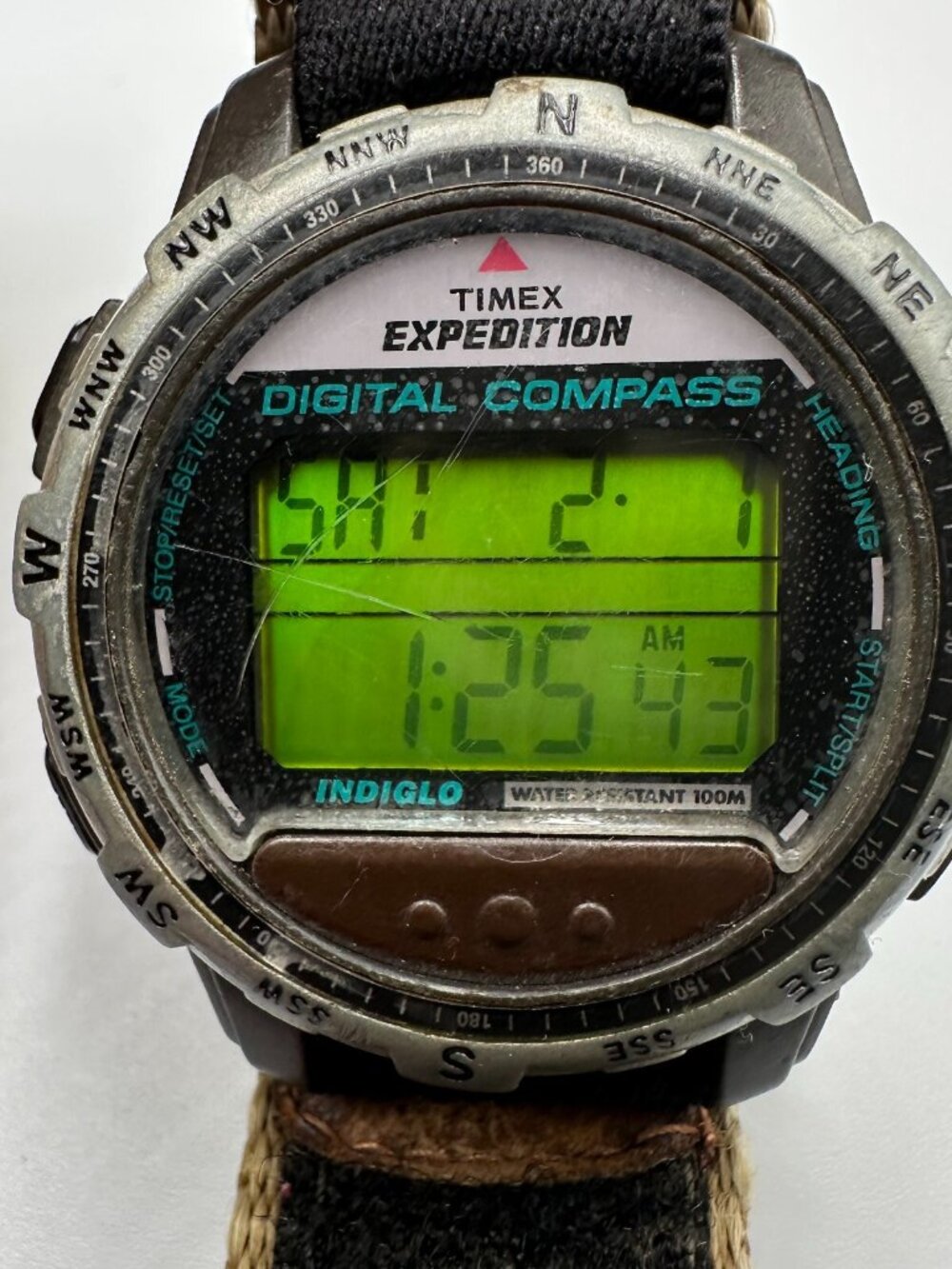 Vintage Timex Expedition Digital Compass Watch Men Brown Strap Band New Battery